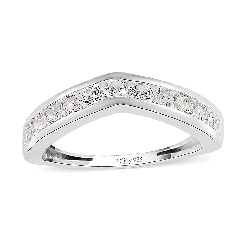 White Zircon Chevron Wishbone Ring in Sterling Silver (Size 9.0) 0.90 ctw