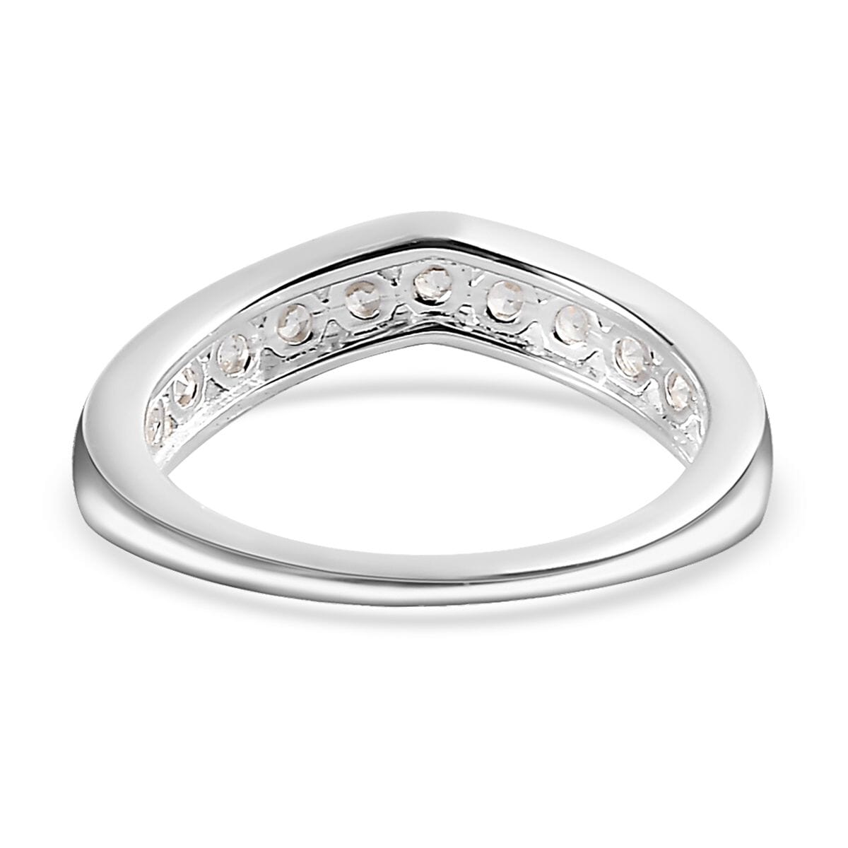 White Zircon Chevron Wishbone Ring in Sterling Silver (Size 9.0) 0.90 ctw image number 4