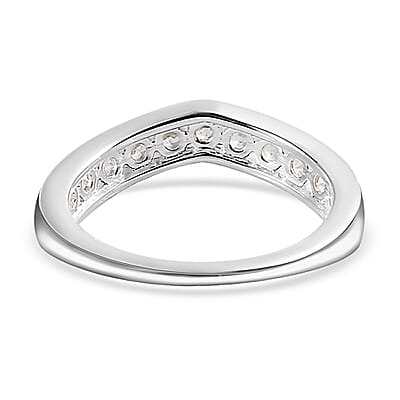 White Zircon Chevron Wishbone Ring in Sterling Silver (Size 9.0) 0.90 ctw