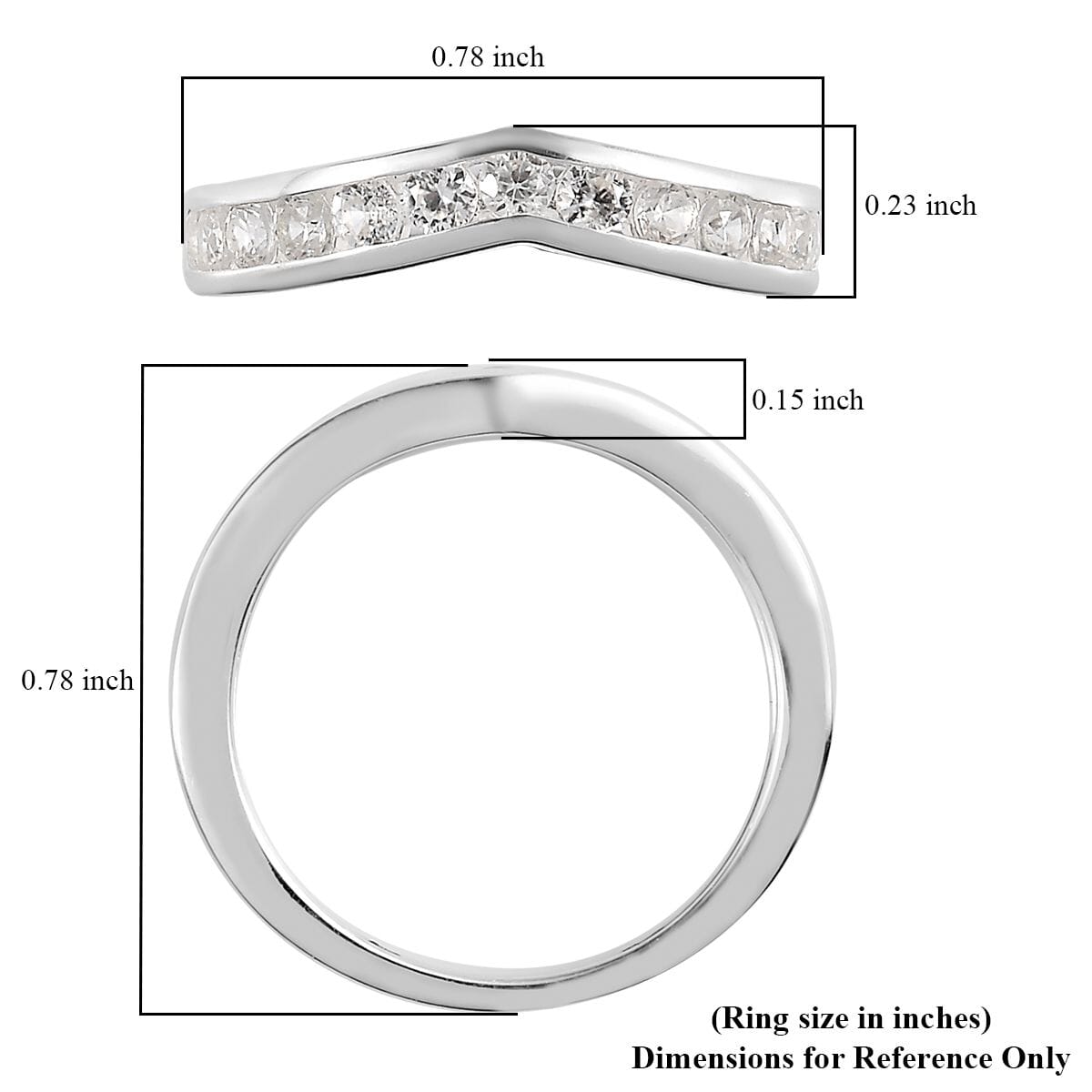 White Zircon Chevron Wishbone Ring in Sterling Silver (Size 9.0) 0.90 ctw image number 5