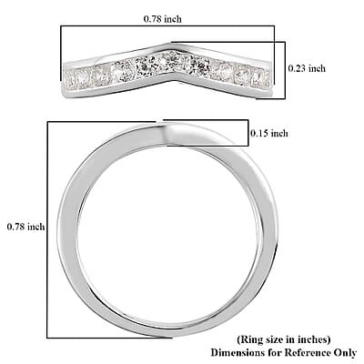 White Zircon Chevron Wishbone Ring in Sterling Silver (Size 9.0) 0.90 ctw