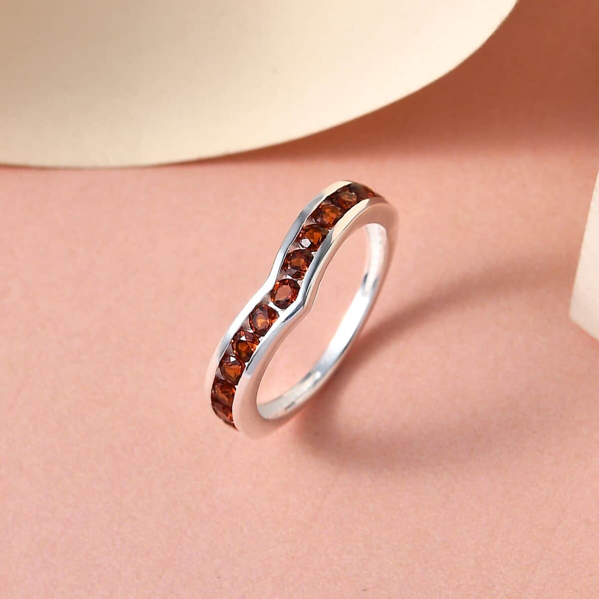 Mozambique Garnet Chevron Wishbone Ring in Sterling Silver (Size 7.0) 0.85 ctw image number 1