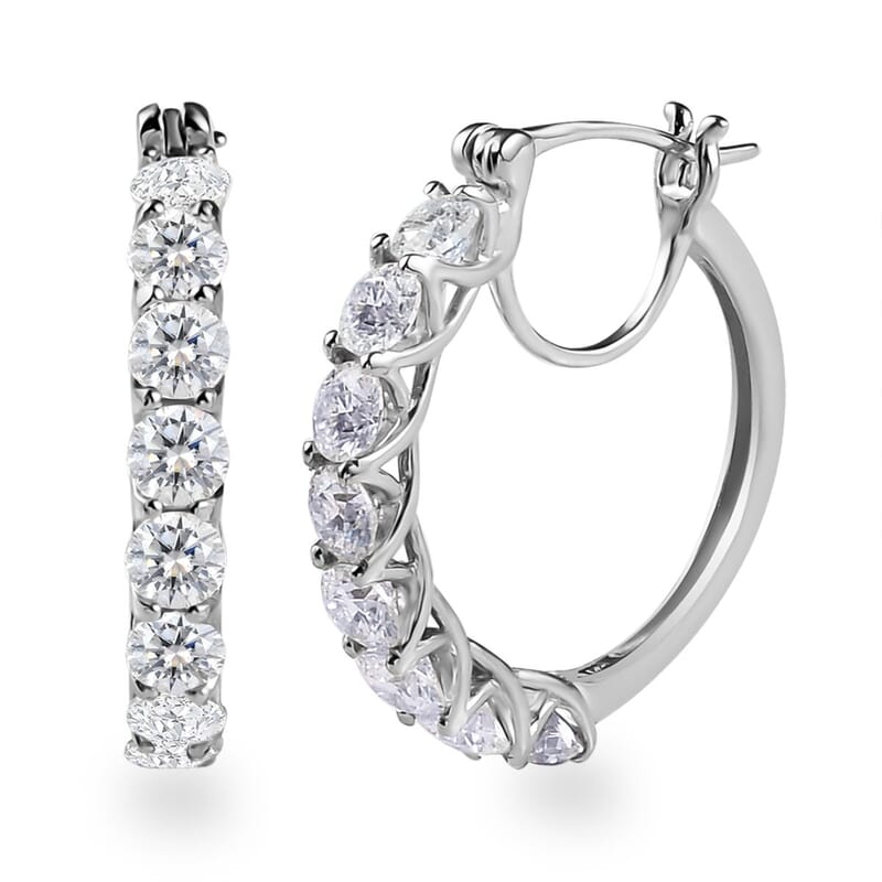 Moissanite Hoop Earrings in Platinum Over Sterling Silver 3.85 ctw