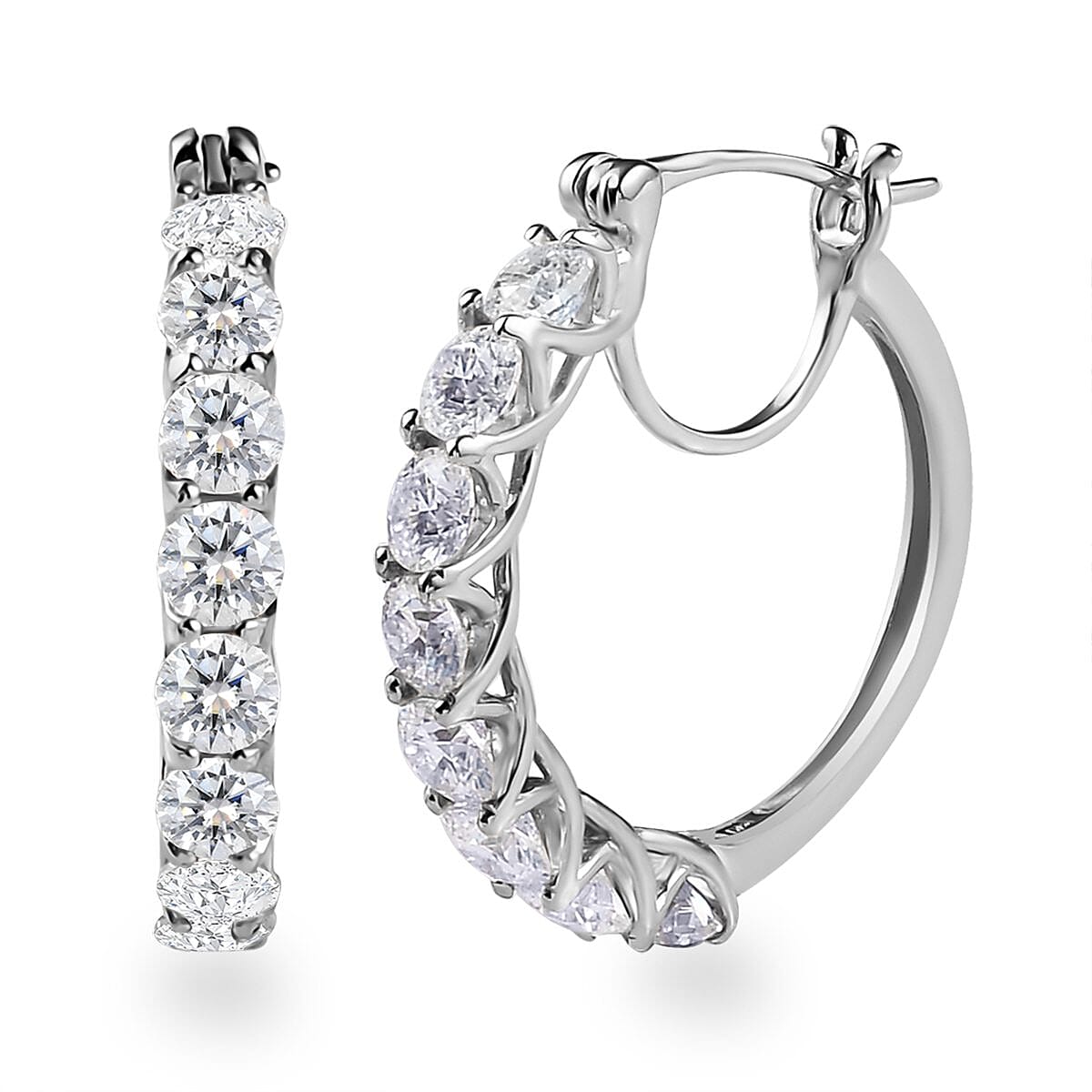 Moissanite Hoop Earrings in Platinum Over Sterling Silver 3.85 ctw image number 0