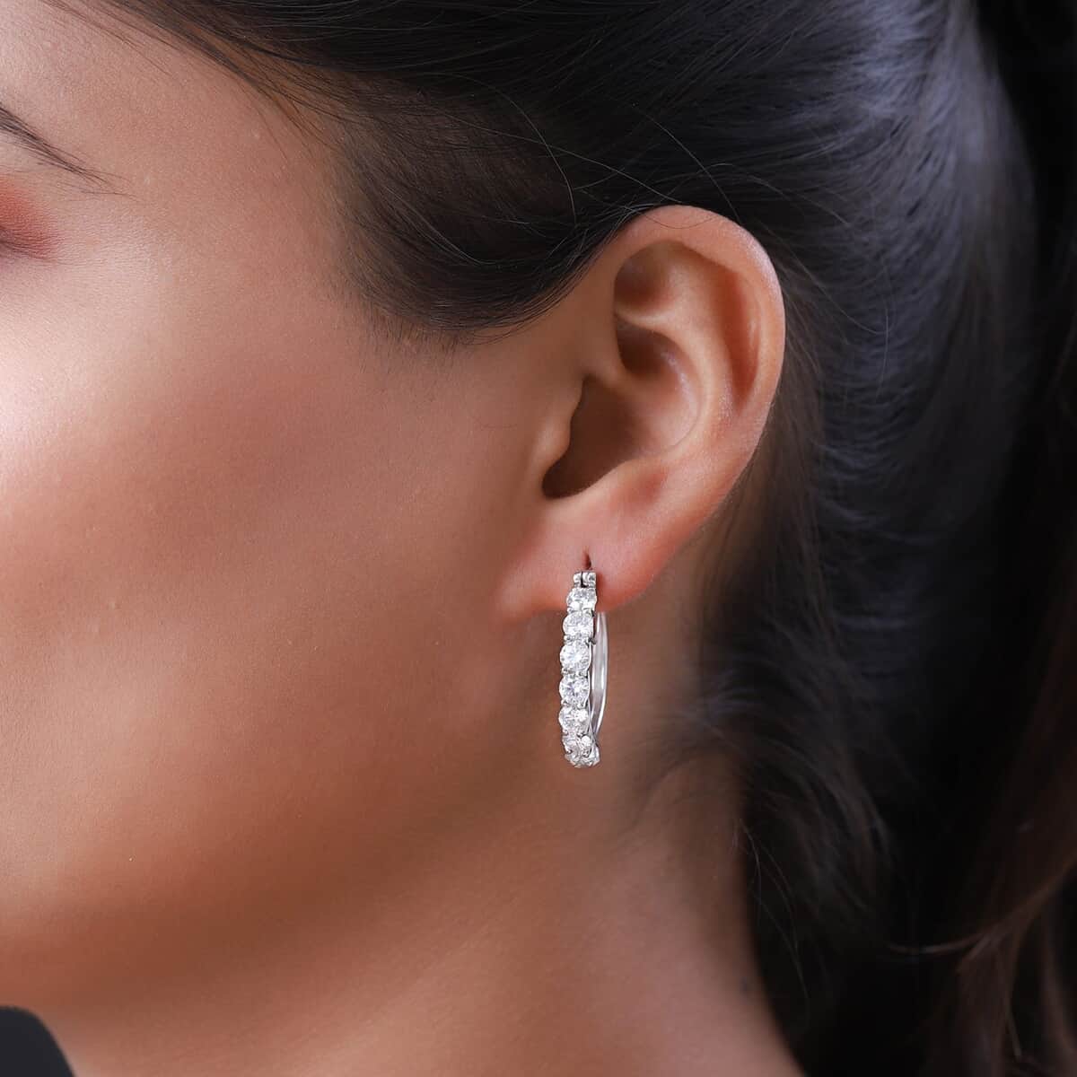 Moissanite Hoop Earrings in Platinum Over Sterling Silver 3.85 ctw image number 2