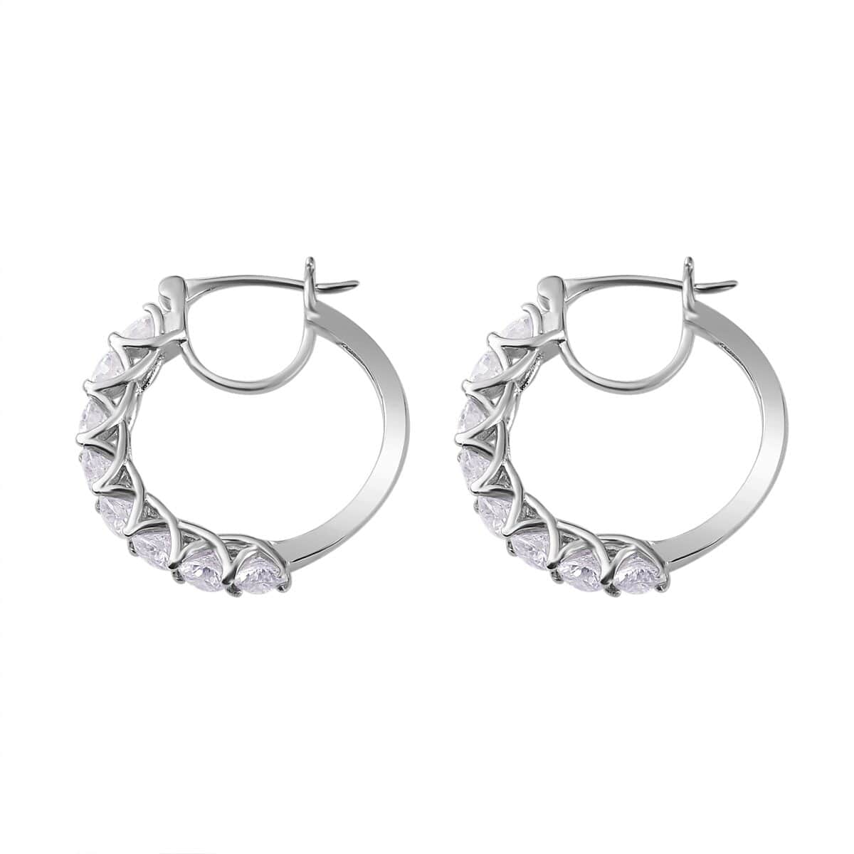 Moissanite Hoop Earrings in Platinum Over Sterling Silver 3.85 ctw image number 3
