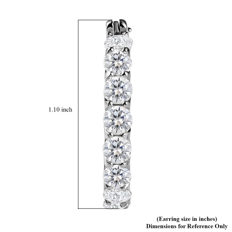 Moissanite Hoop Earrings in Platinum Over Sterling Silver 3.85 ctw