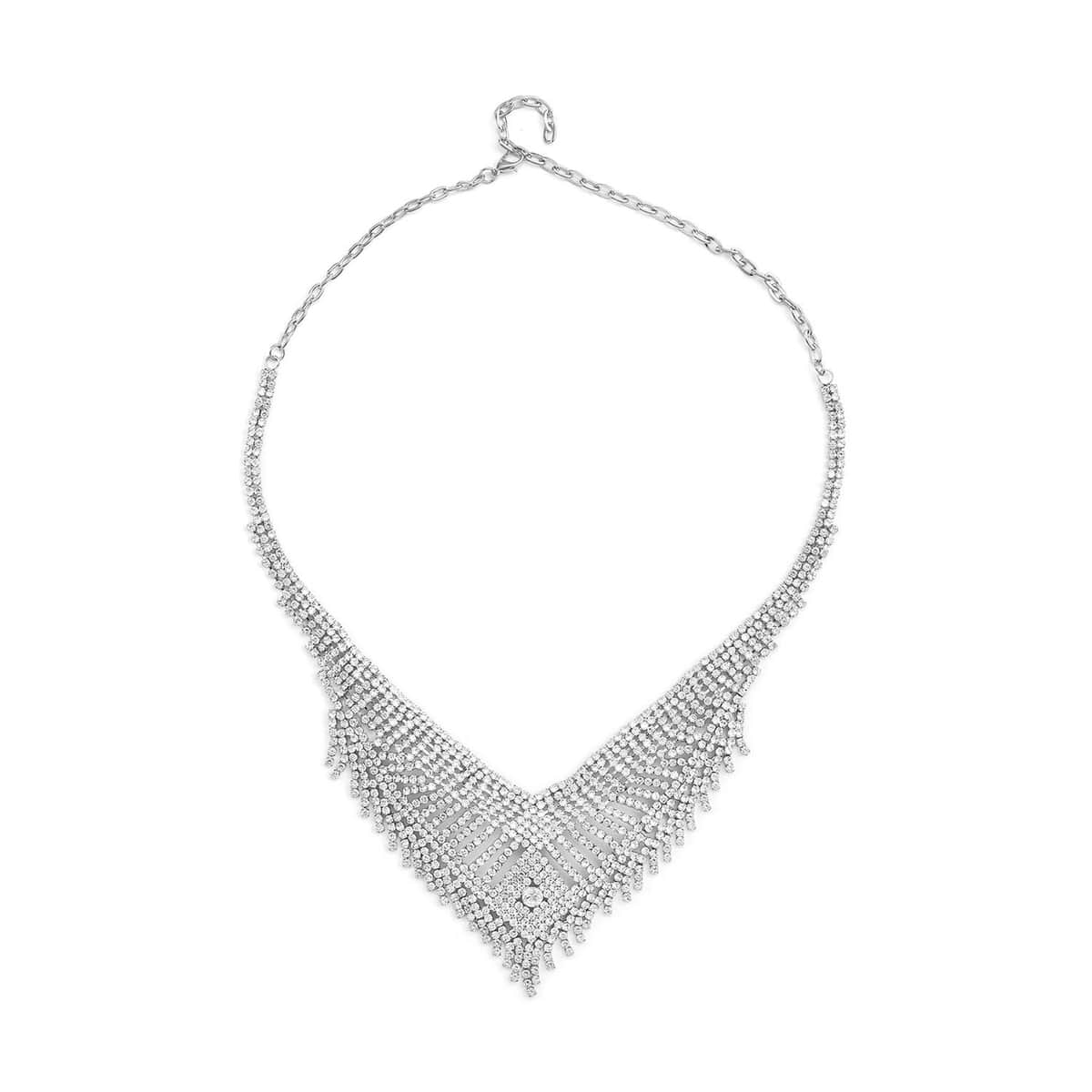 Austrian Crystal Waterfall Necklace in Silvertone 23.5 Inches image number 0