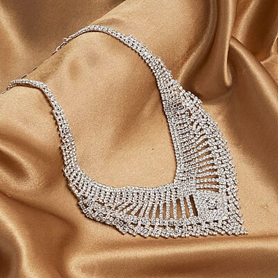 Austrian Crystal Waterfall Necklace in Silvertone 23.5 Inches