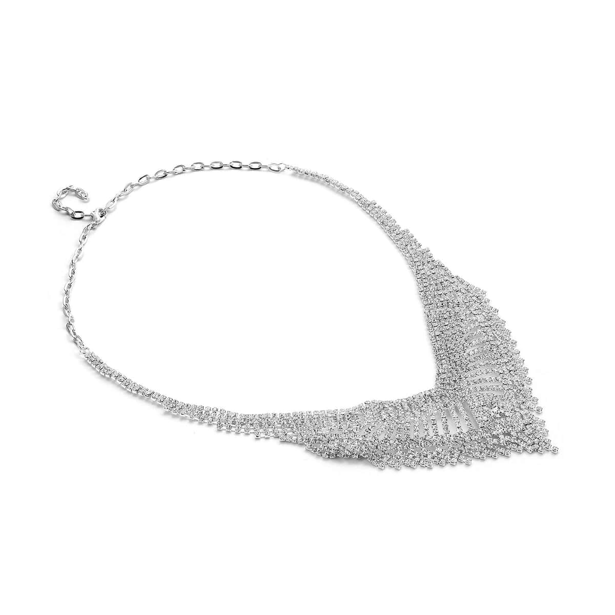 Austrian Crystal Waterfall Necklace 23.5 Inches in Silvertone image number 2