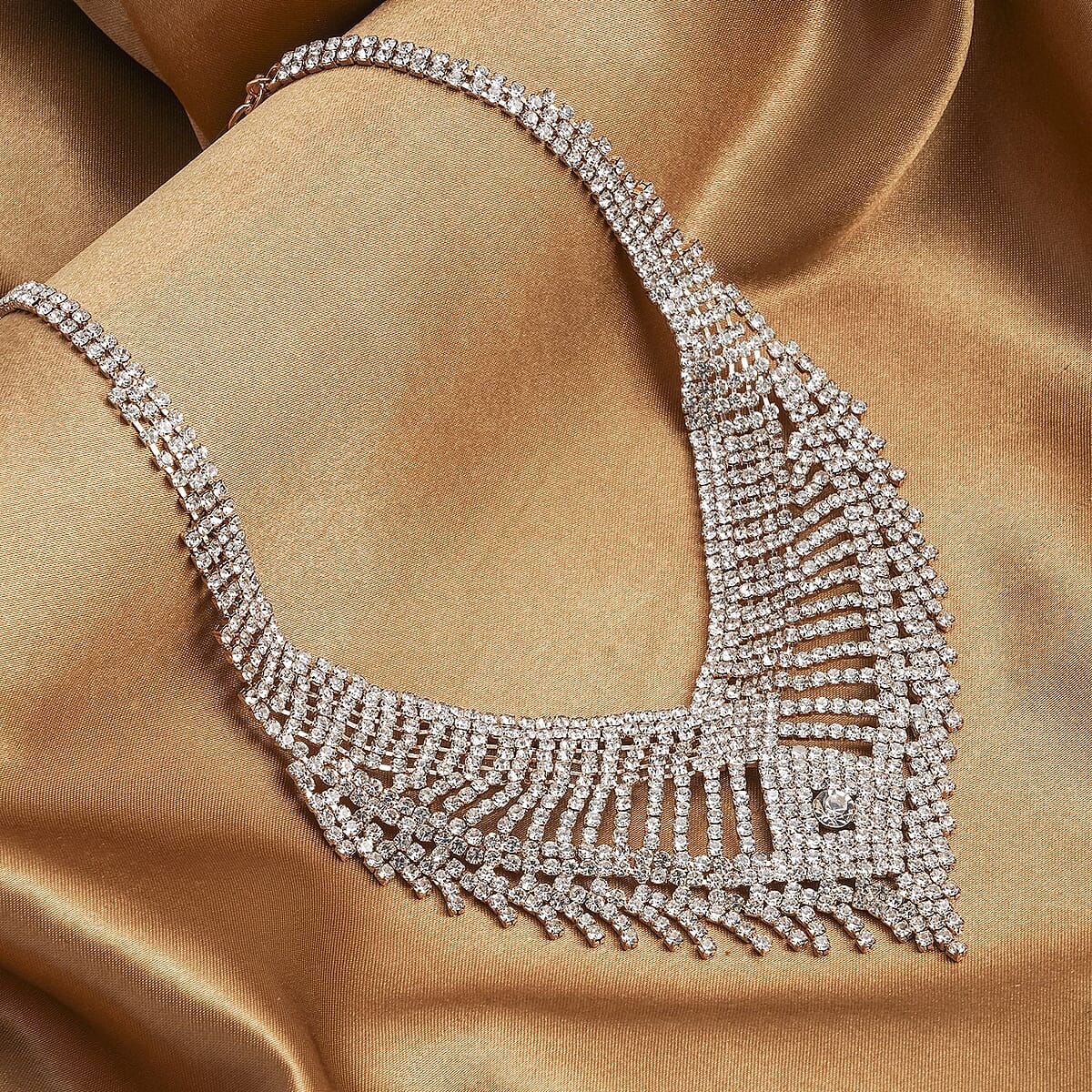 Austrian Crystal Waterfall Necklace in Rosetone 23.5 Inches image number 1