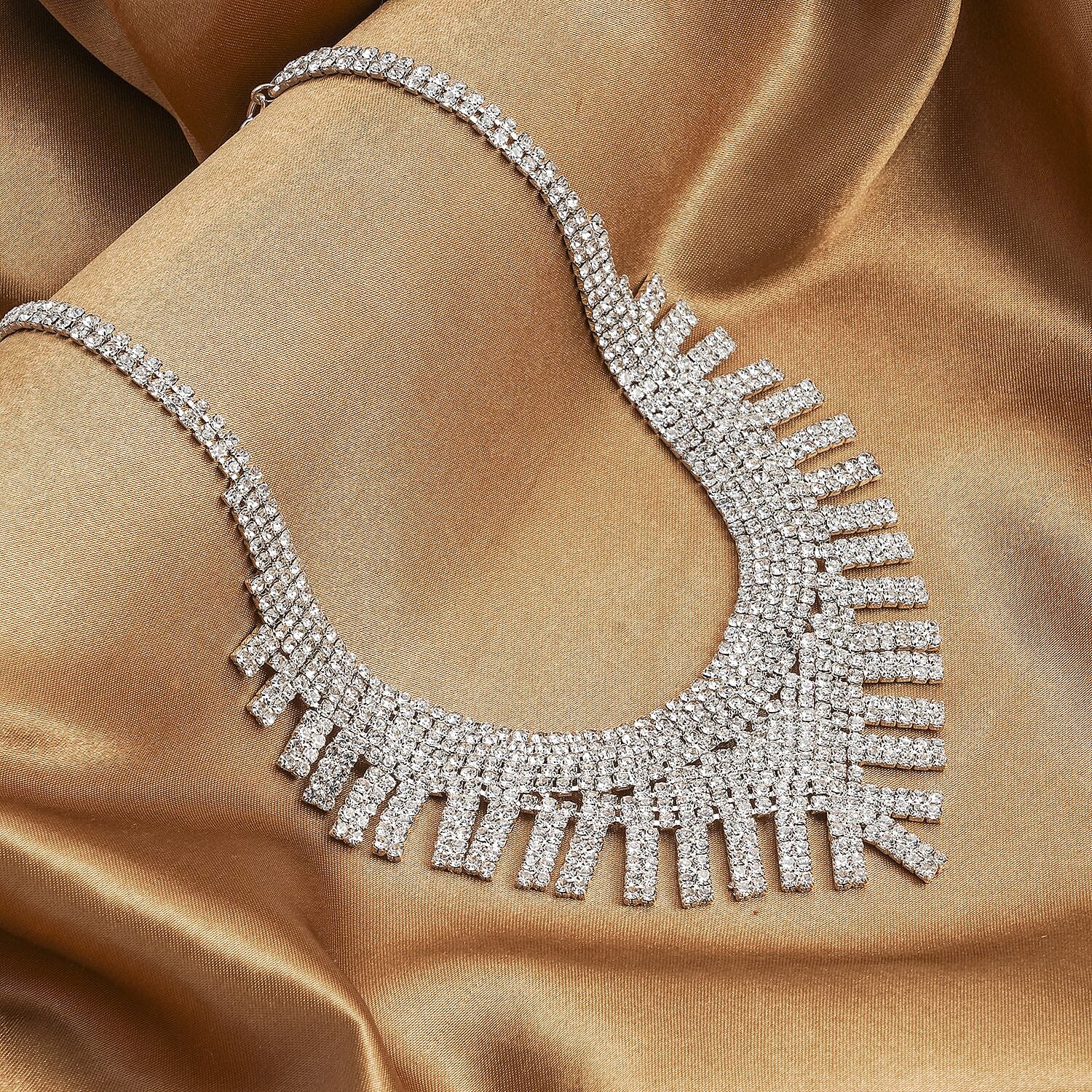 Austrian Crystal Waterfall Necklace 24 Inches in Silvertone