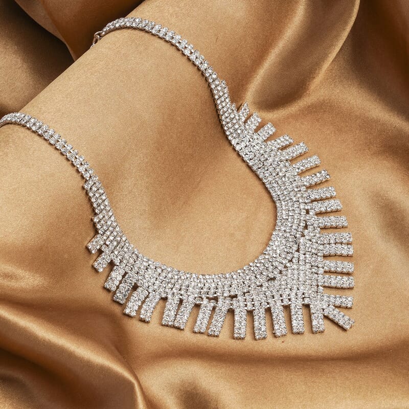 Austrian Crystal Waterfall Necklace 24 Inches in Silvertone