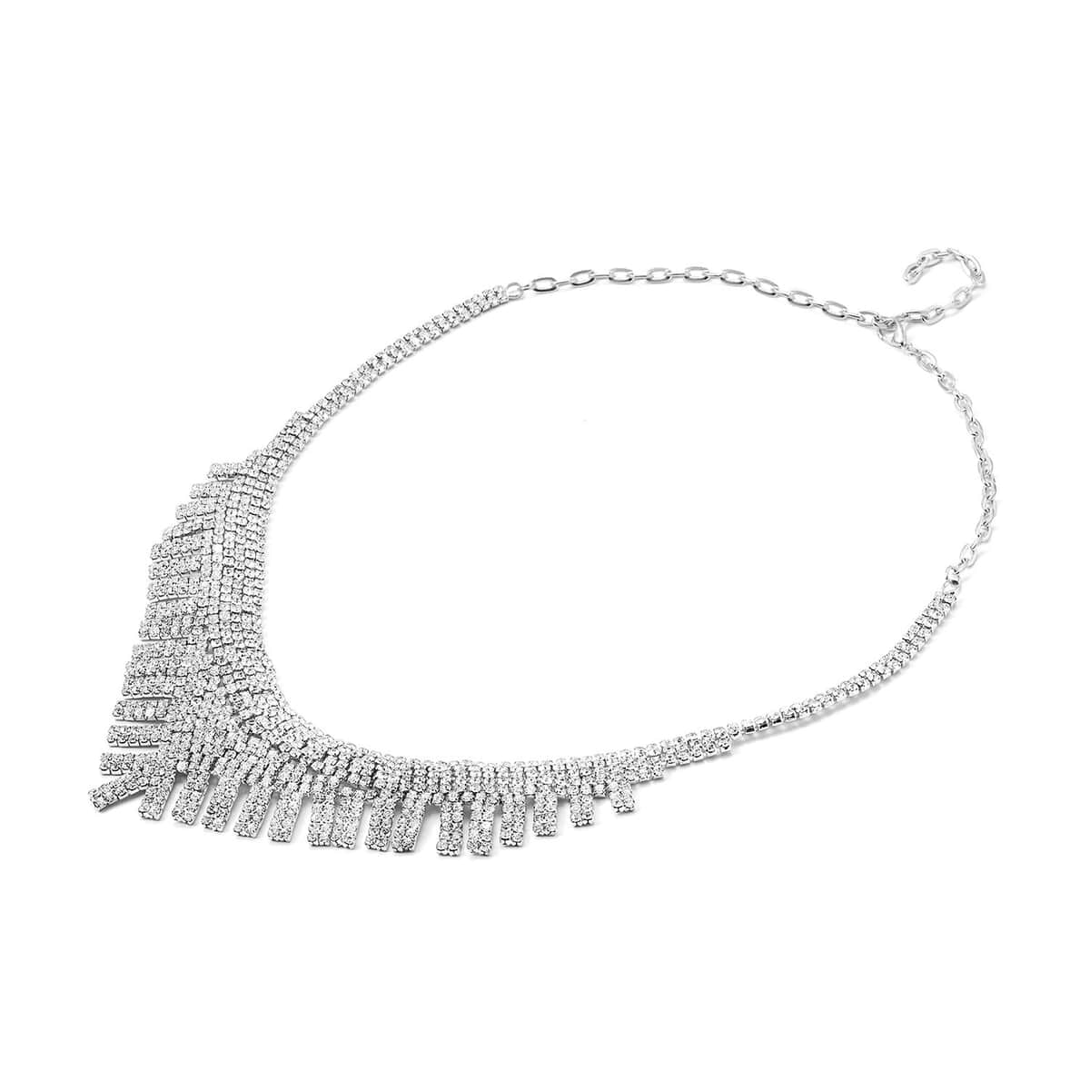 Austrian Crystal Waterfall Necklace 24 Inches in Silvertone image number 2