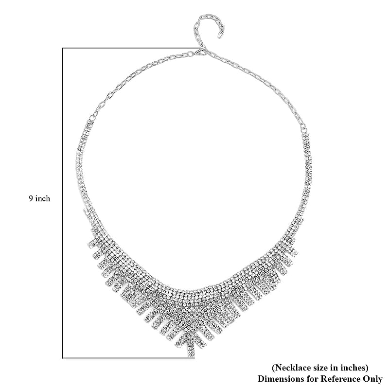 Austrian Crystal Waterfall Necklace 24 Inches in Silvertone