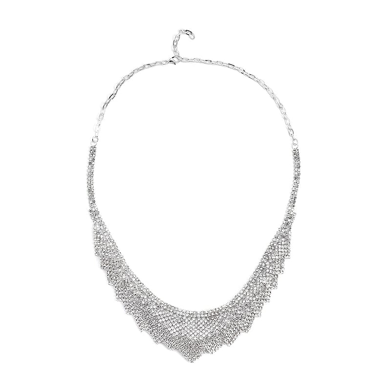 Austrian Crystal Louts Petals Necklace 23.50 Inches in Silvertone