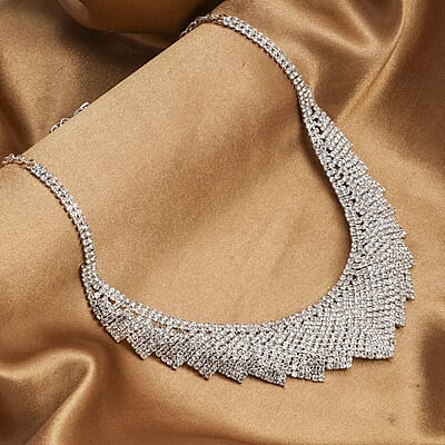Austrian Crystal Louts Petals Necklace 23.50 Inches in Silvertone