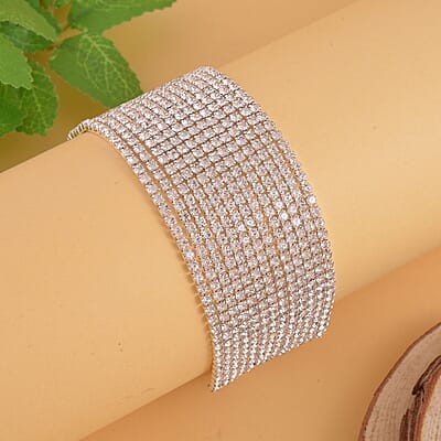 Austrian Crystal Multi Strand Bracelet in Silvertone (7.50-9.50In)