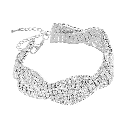Austrian Crystal Rope Design Bracelet in Silvertone (7.50-9.50In)