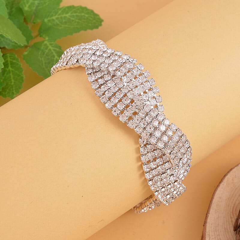 Austrian Crystal Rope Design Bracelet in Silvertone (7.50-9.50In)