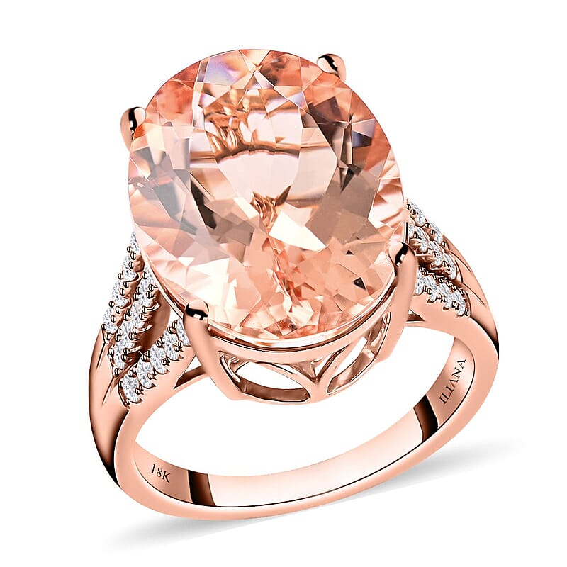 Certified and Appraised Iliana 18K Rose Gold AAA Marropino Morganite and G-H I1 Diamond Split Shank Ring (Size 10.0) 6.40 Grams 11.80 ctw