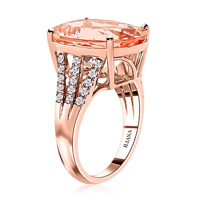 Certified and Appraised Iliana 18K Rose Gold AAA Marropino Morganite and G-H I1 Diamond Split Shank Ring (Size 10.0) 6.40 Grams 11.80 ctw