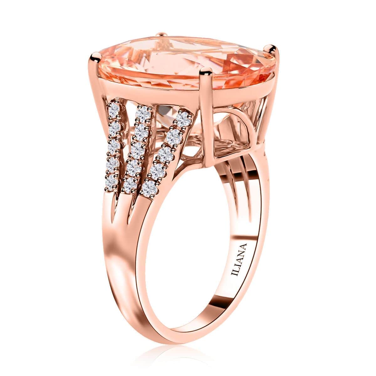 Certified and Appraised Iliana 18K Rose Gold AAA Marropino Morganite and G-H I1 Diamond Split Shank Ring (Size 9.0) 6.40 Grams 11.80 ctw image number 3