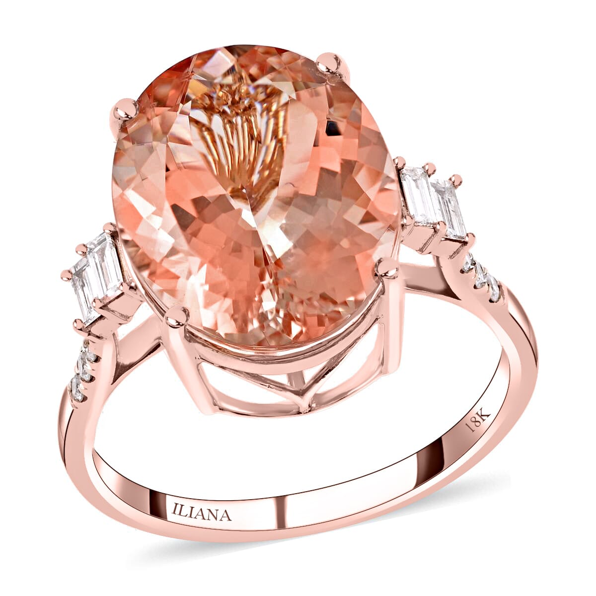 Certified & Appraised Iliana 18K Rose Gold AAA Marropino Morganite and G-H I1 Diamond Ring (Size 8.0) 8.00 ctw image number 0