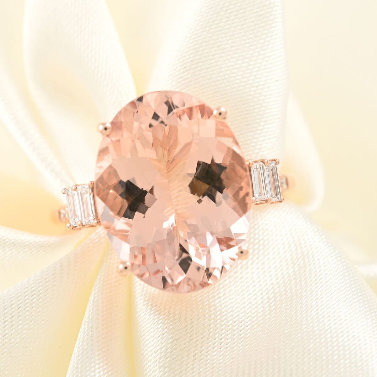 Certified & Appraised Iliana 18K Rose Gold AAA Marropino Morganite and G-H I1 Diamond Ring (Size 8.0) 8.00 ctw image number 1