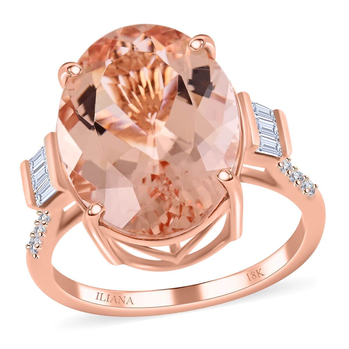 Certified and Appraised Iliana 18K Rose Gold AAA Marropino Morganite and G-H I1 Diamond Ring (Size 7.0) 10.10 ctw image number 0