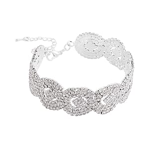 Austrian Crystal Circle Design Bracelet in Silvertone (7.50-9.50In)