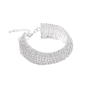 Austrian Crystal Carpet Design Bracelet in Silvertone (7.50-9.50In)