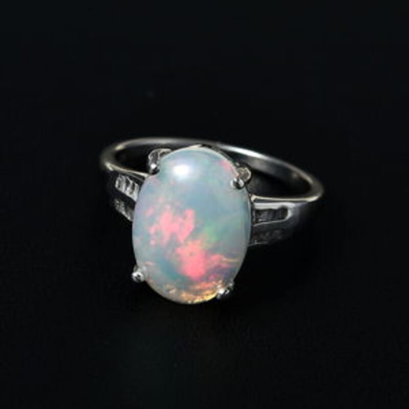 Ethiopian Welo Opal, Diamond 3.47 ctw Ring in Platinum Over Sterling Silver (Size 11.5)
