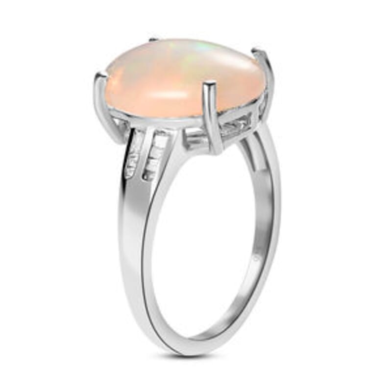 Ethiopian Welo Opal, Diamond 3.47 ctw Ring in Platinum Over Sterling Silver (Size 11.5)