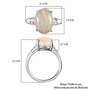 Ethiopian Welo Opal, Diamond 3.47 ctw Ring in Platinum Over Sterling Silver (Size 11.5)