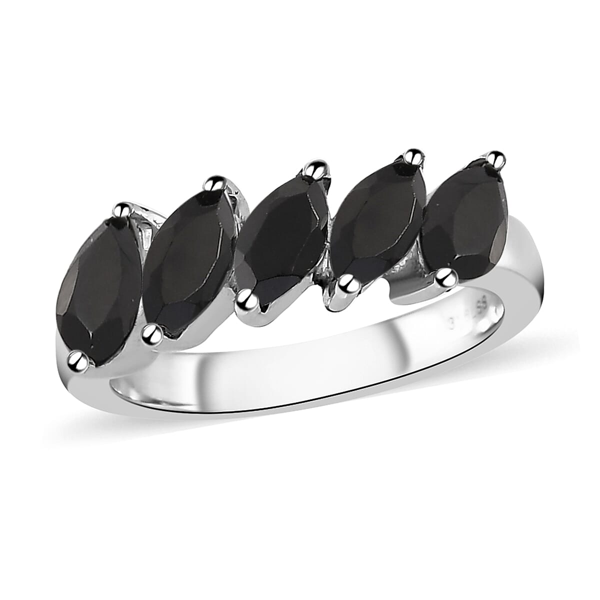 Thai Black Spinel 5 Stone Ring in Stainless Steel (Size 10.0) 1.75 ctw