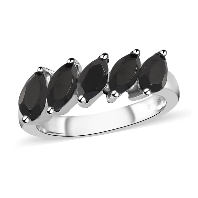 Thai Black Spinel 5 Stone Ring in Stainless Steel (Size 10.0) 1.75 ctw