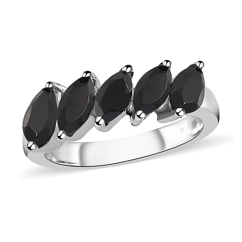 Thai Black Spinel 5 Stone Ring in Stainless Steel (Size 10.0) 1.75 ctw