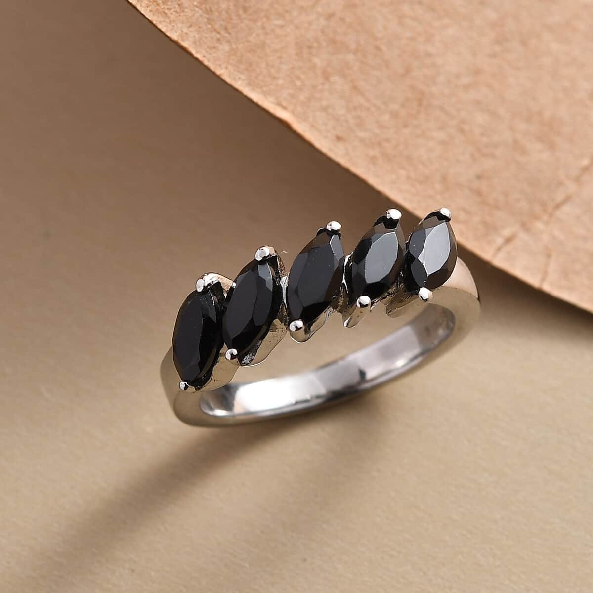 Natural Thai Black Spinel 5 Stone Ring in Stainless Steel (Size 10.0) 1.75 ctw image number 1