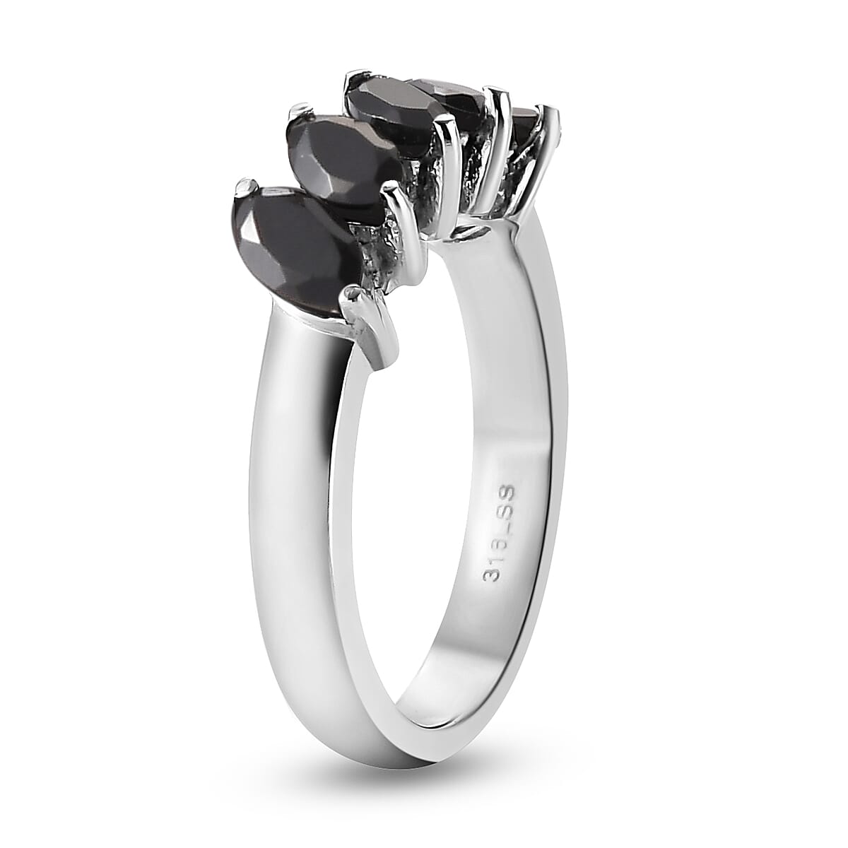 Thai Black Spinel 5 Stone Ring in Stainless Steel (Size 10.0) 1.75 ctw
