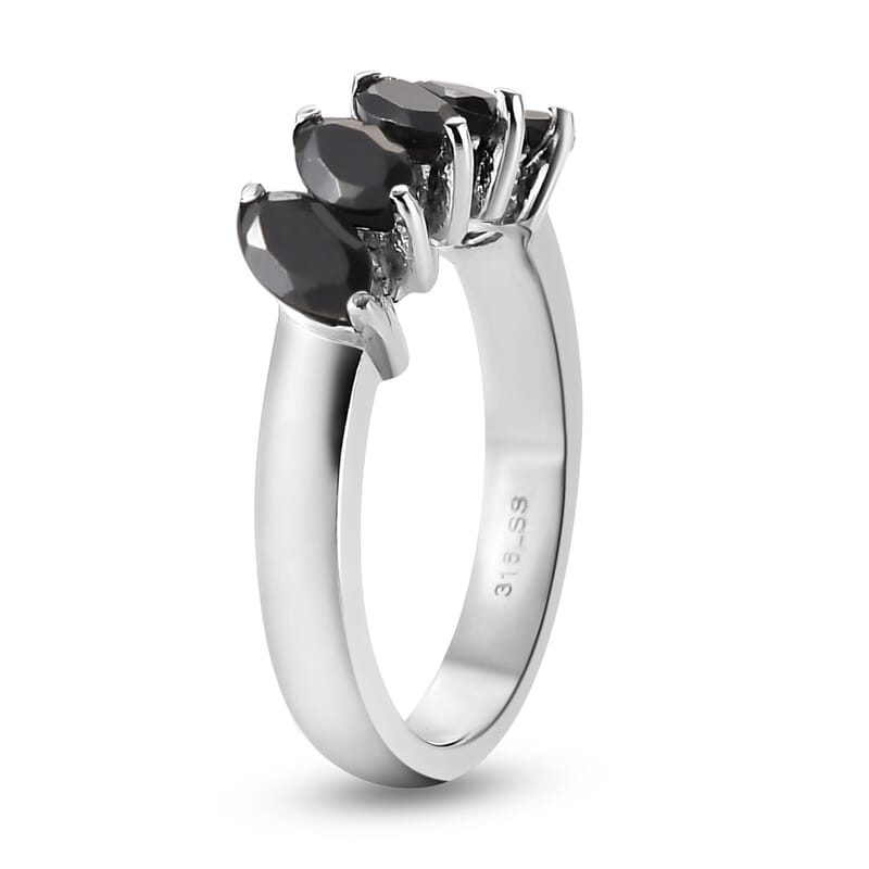 Thai Black Spinel 5 Stone Ring in Stainless Steel (Size 10.0) 1.75 ctw