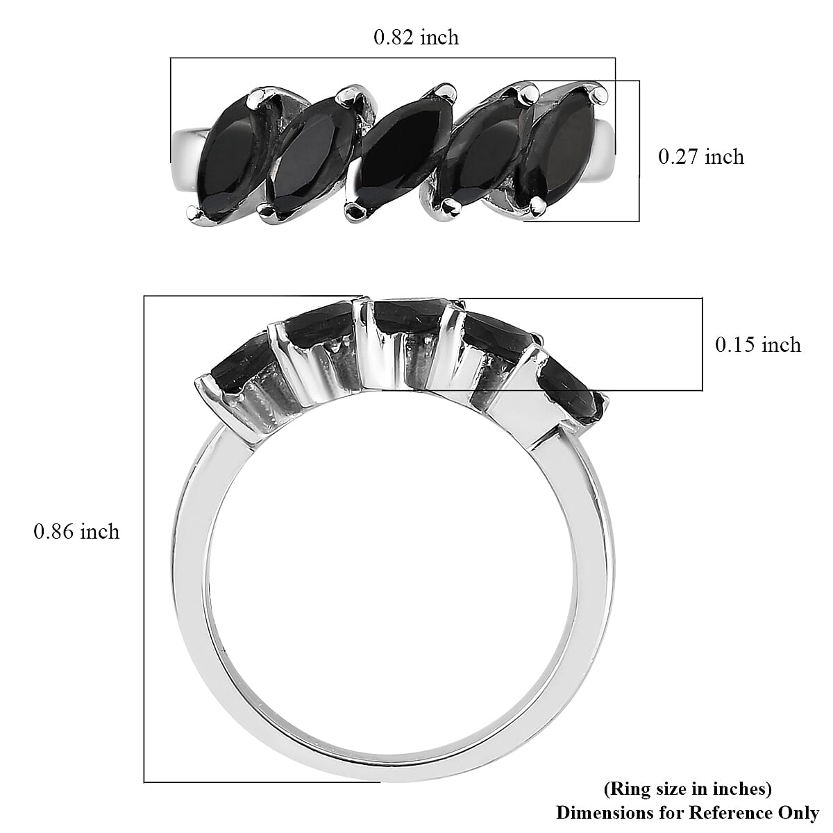 Thai Black Spinel 5 Stone Ring in Stainless Steel (Size 10.0) 1.75 ctw