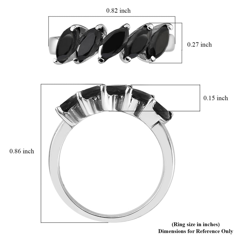 Thai Black Spinel 5 Stone Ring in Stainless Steel (Size 10.0) 1.75 ctw