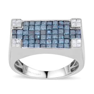 Luxoro 10K White Gold Blue and White Diamond Men's Ring (Size 8.0) 8.40 Grams 2.50 ctw