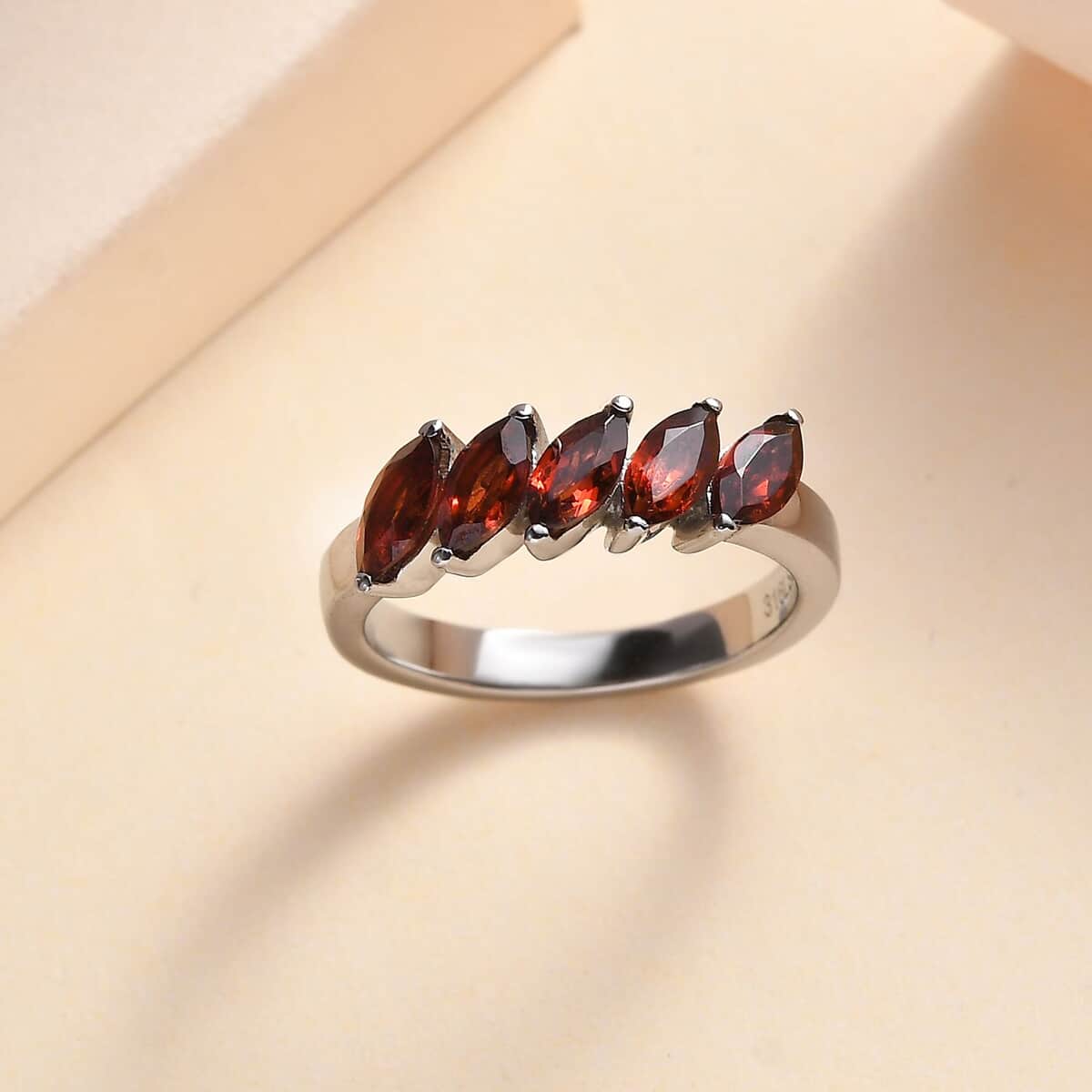 Mozambique Garnet 5 Stone Ring in Stainless Steel (Size 5.0) 1.50 ctw image number 1