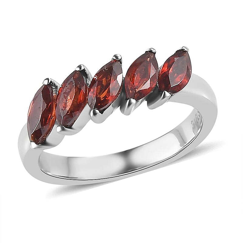 Mozambique Garnet 5 Stone Ring in Stainless Steel (Size 6.0) 1.50 ctw , Tarnish-Free, Waterproof, Sweat Proof Jewelry