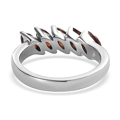 Mozambique Garnet 5 Stone Ring in Stainless Steel (Size 6.0) 1.50 ctw , Tarnish-Free, Waterproof, Sweat Proof Jewelry