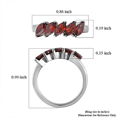 Mozambique Garnet 5 Stone Ring in Stainless Steel (Size 6.0) 1.50 ctw , Tarnish-Free, Waterproof, Sweat Proof Jewelry