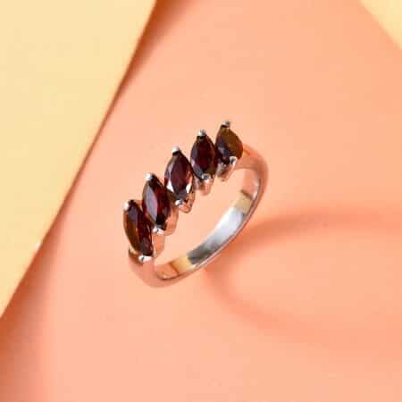 Mozambique Garnet 5 Stone Ring in Stainless Steel (Size 7.0) 1.50 ctw image number 1