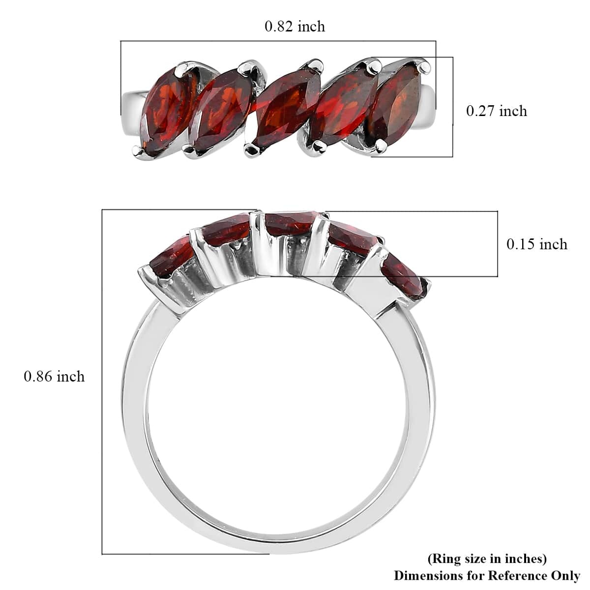 Mozambique Garnet 5 Stone Ring in Stainless Steel (Size 7.0) 1.50 ctw image number 5